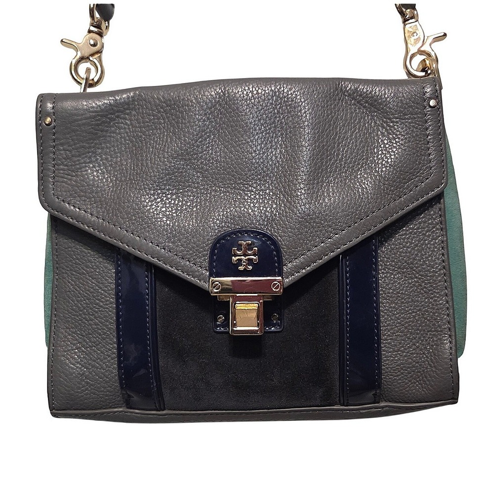 Tory Burch Rachel Crossbody Bag Clutch Evening Sky Gray Leather Suede